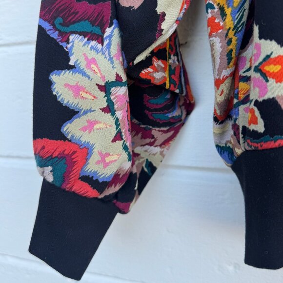 Eva Franco Boho Floral Paisley Ruched-Sleeve Sweatshirt, M, Made in USA - Picture 5 of 9